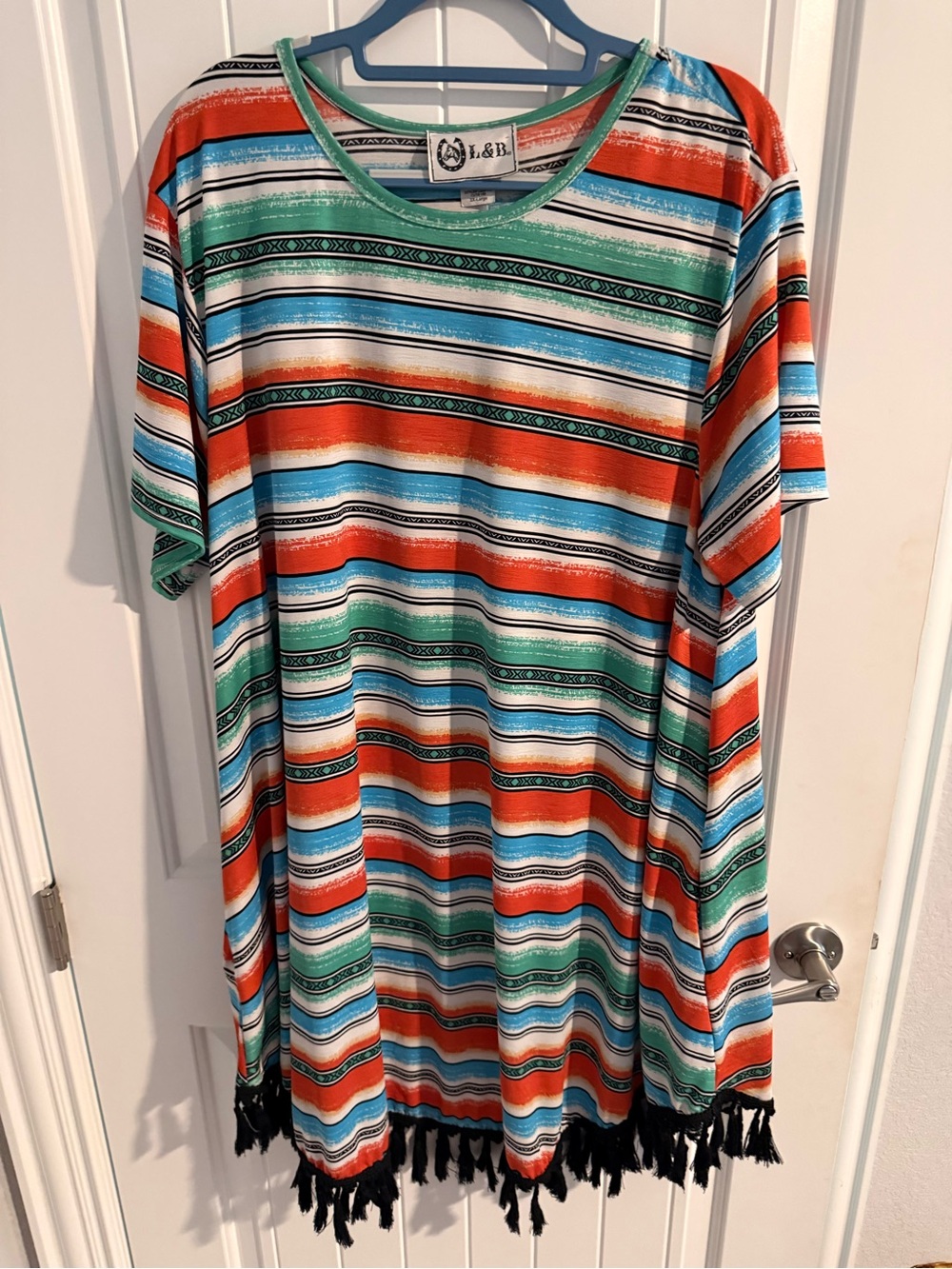 L&B Western Serape Fringe Tunic Dress Women’s 3X Multicolor Boho Southwest